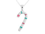 Candy Cane Pendant Necklace with Diamond Accent in Sterling Silver with Chain